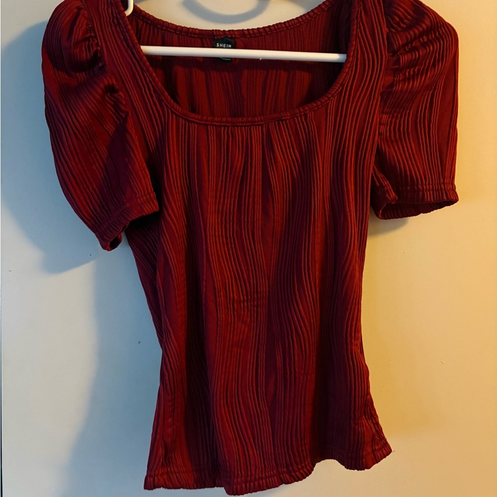 SHEIN Ribbed Burgundy Blouse